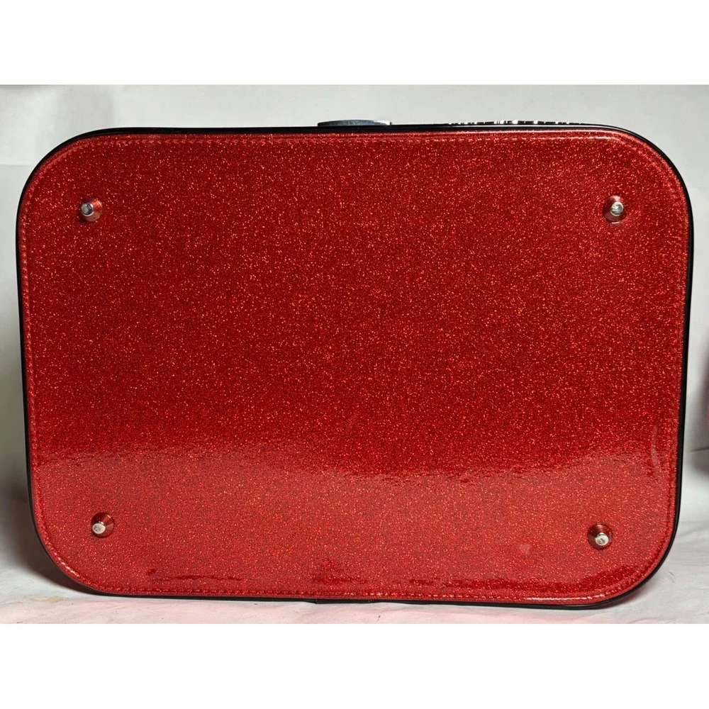 Lux de Ville Red Glitter Vanity Case Leopard Print Retro Pinup Makeup Trunk Bag